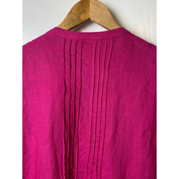 Charter Club Luxury Magenta Linen Beaded Neckline Pintuck Blouse Size Medium - Picture 7 of 10
